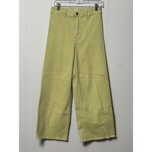 Billabong Women's High Waisted Wide Leg Pants Sage Green Raw Hem Size 28